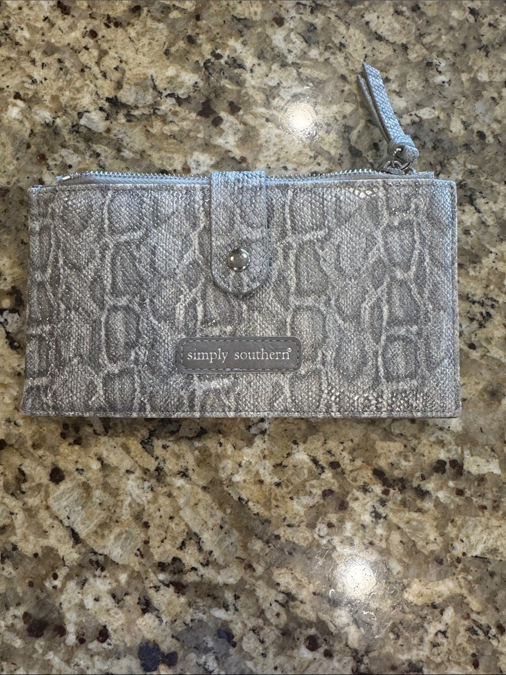 Simply Southern Silver Snake-Print Zip & Snap Wallet